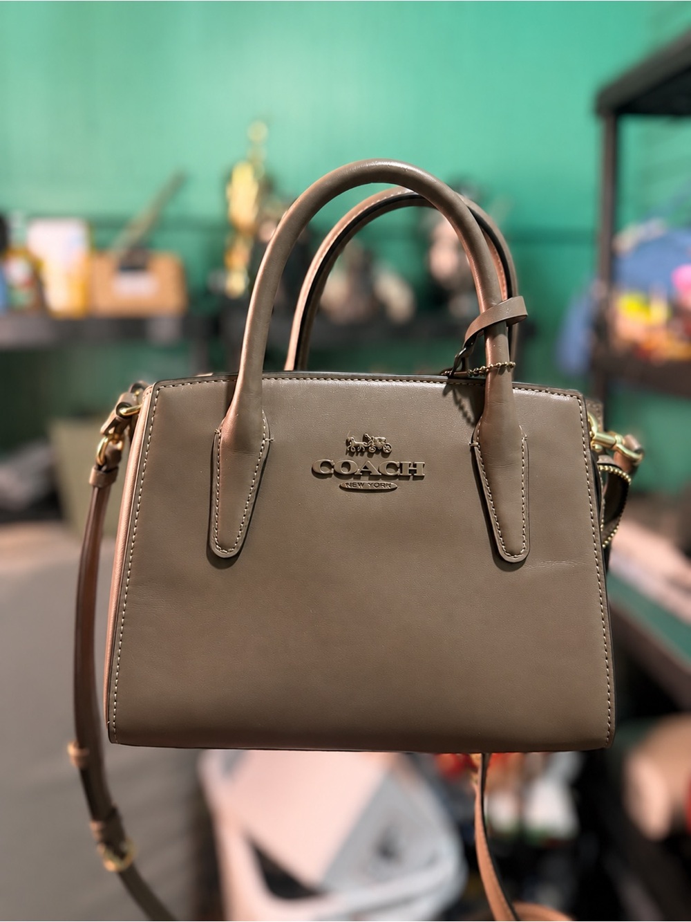COACH Olive Green Leather Satchel with Gold Hardware - Picture 1 of 2